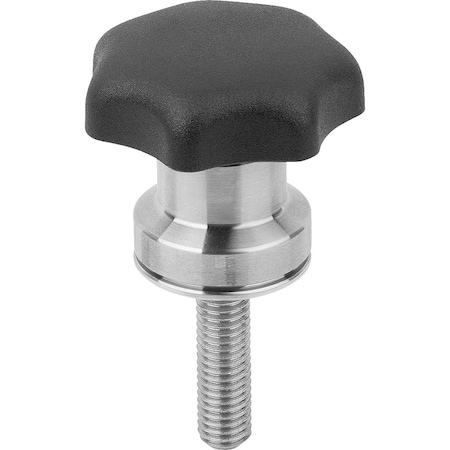 Kipp Star Grip With Clamp Force Intensif M08X15, D1=40, H=35, Form:L, Thermoplastic Black, Comp:Stainless K1596.508X15